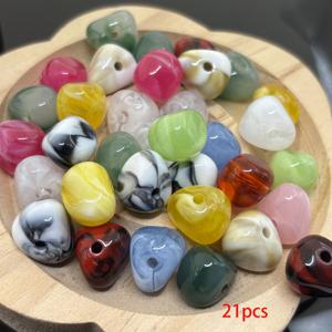 21개 X 12mm 멀티컬러 혼합 아크릴 잉크 워시 불규칙 플랫 비즈, 수제 헤어 장식, 폰 참 및 루스 비즈 재료용 장식 비즈