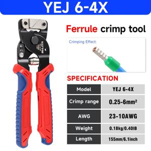 미니 페룰 터미널 압착 공구, YEJ 6-4X 소형 압착 펜치 6.61인치 (0.25-6Mm² (23-10AWG) 전선 페룰용)