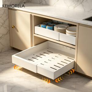 KEMORELA 고하중 수납형 캐비닛 정리대, 3개의 저소음 슬라이드 레일 및 무타공 설치, 주방 및 욕실 수납용, 서랍형 선반 시스템, 양념, 주방용품, 식기류, 수건용 공간 절약형 수납랙