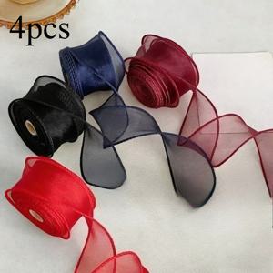 4개 롤 4개입 팩 4cm 폭 355인치 길이 단색 오간자 리본, 웨딩 부케, 선물 포장, 케이크 장식, 파티 용품에 적합 - DIY 공예, 크리스마스, 생일, 샤워, 크리스마스, 할로윈용 물결 모양 가장자리 리본