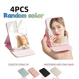 4개입 접이식 미니 메이크업 거울, 랜덤 4가지 색상 배송, 휴대용 간편 드레싱 거울, 여행 및 외출 중 터치업용, 휴대용, 친구, 동급생 및 자가용으로 적합