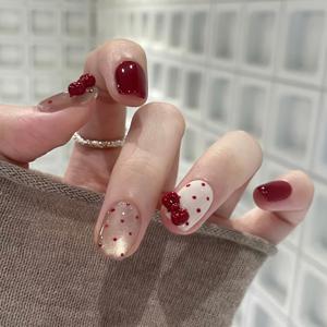 30개입 프레스온 네일 짧은 타원형 모양 인조 손톱, 대비되는 고양이 눈 밝은 도트 프린트 3D 리본 장식 여성용 인조 네일 패치, 데일리, 파티, 데이트, 축제에 적합, 재사용 가능, 젤리 글루 및 러빙 스트립 포함