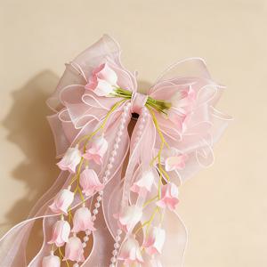 여성용 새로운 오버사이즈 리본 헤어 액세서리, 긴 튤 헤어 클립, 큰 메시 리본과 리본 공주 클립, 브라이덜 웨딩 헤드피스, 데일리 및 파티 착용에 적합