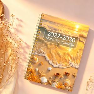 2027-2030년 월간 플래너/캘린더 - 2027년 1월 ~ 2030년 12월, 4년 월간 플래너, 선셋 비치 테마 커버 디자인 다이어리, 연간 캘린더 계획, 월별 라벨, 48개월 캘린더 두꺼운 종이, 튼튼한 이중 라인 스프링 제본