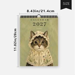 1개, 2027년 달력, 꽃무늬 빈티지 고양이 벽걸이 달력. 전원풍 꽃무늬 빈티지 고양이 종이 벽걸이 달력. DIY 벽걸이 달력, 실내 장식, 방 꾸미기, 여성용 책상 액세서리, 12개월 플래너, 생일, 크리스마스, 할로윈, 신학기 시즌, 새해를 위한 완벽한 선물