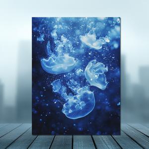 1pc 현대적인 캔버스 아트 프린트, 12x16 인치 프레임리스 오션 테마 벽 장식, 거실, 침실, 식당용 블루 스와머 디자인 - ZS005434