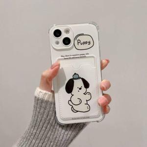 휴대폰 케이스 - [2D 플랫] 사진 카드 홀더 휴대폰 케이스, 아이폰 16 Pro Max 15 Pro Max 14 Pro Max 13 12 11 XS Max XR용 귀여운 간편한 강아지 디자인, 만화 귀여운 낙하 방지 충격 방지 커버