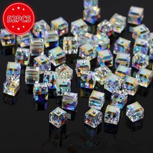 DIY 주얼리 만들기용 52개 세트 4mm/6mm/8mm 오스트리아 큐빅 - 반짝이는 면처리된 설탕색 투명 보석, 수제 목걸이 및 팔찌 제작용 - 내구성 있고 다재다능한 공예 재료, 인공 수정 비즈
