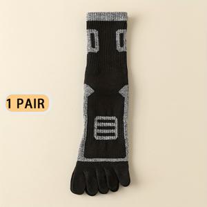 5중 발목 양말 남성용 가을/겨울 미드 레그 스포츠 런닝 양말 1켤레, 5중 발가락 양말, 발가락 수건 바닥, 남성 양말