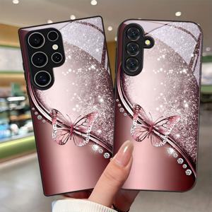 폰 케이스: 그라데이션 나비 패턴 렌즈 보호 기능 갤럭시 S9+/S10/S20+/S20 울트라/S21 5G/S21+/S22/S23 플러스/S24 플러스/S25/S25/노트 9/노트 10/노트 10+/노트 20/노트 213 울트라용, 안티드롭 강화유리 커버, 패셔너블 트렌디한 디자인, 내구성 강함, 귀여운 비즈니스 스타일, 고품질 모바일 액세서리
