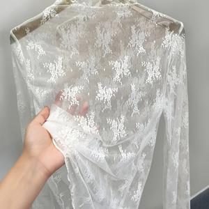여성 티셔츠, 레이스 블라우스, 얇은 스타일, 올 시즌 착용, 우아한 여성 의류, 하이넥 시어 롱 슬리브 메쉬 베이스 레이어, 여성 안감