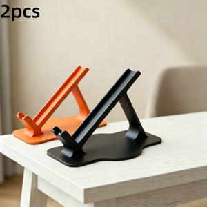 2개입 - (블랙 & 오렌지) 침대 옆 휴대폰 거치대 | 핸즈프리 낙하 방지 디자인, 침대 옆, 소파 및 편안한 사용에 적합! 인체공학적 곡선 베이스, 미끄럼 방지 그립, 내구성 좋은 플라스틱 소재, 옆으로 누워서 영상 감상에 이상적, 전원 단자 전용 노치