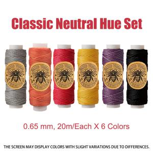 6롤 다용도 원형 왁스 실 세트, 총 130야드, 0.65mm 직경, 스풀당 20미터, 3개의 가는 왁스 실로 꼰, 왁스 코팅 표면, 내마모성, 가죽 수선, 비즈 장식, 책 정본용 코드