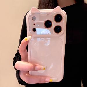 휴대폰 케이스 - 귀여운 만화 고양이 귀 폰 케이스, 아이폰 18 Pro Max 17 16 15 14 Pro Max 호환, 하드 PC 보호 커버