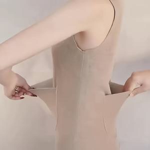 여성용 우아한 겨울 따뜻한 조끼, 앞면 및 뒷면 포켓 - 보온 차가운 날씨 레이어링 탑, 부드러운 녹색 단색, 라운드넥, 가을/겨울용 세탁기 사용 가능, 겨울 의류, 추운 날씨 의류