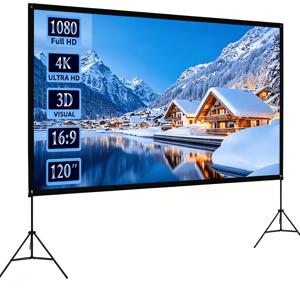 60/100인치 4K 울트라 HD 휴대용 프로젝션 스크린, 16:9 주름 방지 영화 스크린, 홈 시어터에 적합, 스마트폰/노트북과 호환, 야외 프로젝션, 실내/실외 사용, 캠핑 및 파티에 이상적