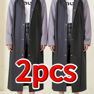 블랙 앤 그레이 컬러블록 후드형 올인원 가디건 2개 세트, 도톰하고 내구성이 뛰어나며 재사용 가능한 일회용 비옷 아님, 스타일리시하고 휴대하기 쉬운 외출용 필수 우비, 남녀공용 사이클링 , 비 오는 날 필수템, 패셔너블한 , 스타일리시한 아우터웨어, 손세탁 가능