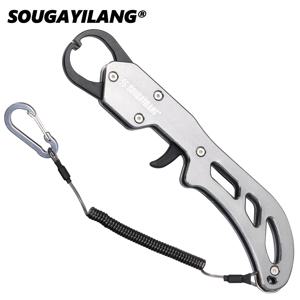 Sougayilang 낚시 립 그립, 알루미늄 합금 물고기 입 잡이 플라이어 (코일 랜야드 포함), 원 핸드 작동 물고기 홀더 도구 (배스 송어 낚시용), 배터리 없음