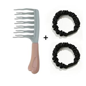 3개 세트: 헤어빗 1개 + 헤어 타이 2개, 이중열 물결 이가 헤어케어빗, 정전기 방지 볼륨업 스타일링빗, 남녀공용, 가정용 두피 마사지 및 휴대용