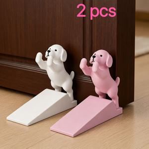 2개 세트 귀여운 강아지 문 막이, 3D 래브라도 강아지 모양 문 틈막이, 미끄럼 방지 경사로로 문을 안전하게 고정, 자발적인 닫힘 및 핑크 현상을 방지. 쉬운 화이트/핑크 듀얼 색상, 침실 및 현관용, 문과 바닥에 안전