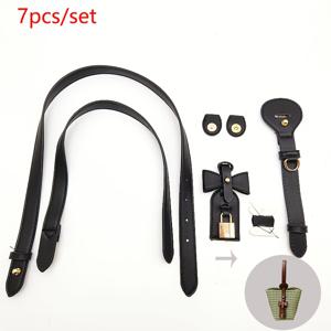 7개 수제 풀 직조 핸드백 PU 액세서리 세트, 손바느질 DIY 플로럴 버킷백 재료 팩, 조절 가능한 숄더 크로스바디 스트랩 및 백 펜던트 세트, 수제 애호가 가방 포장 개조, 지갑 제작에 적합