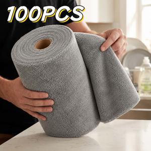 PXZZ 롤 100개입 (팩) 간편하게 찢어지는 청소용 천, 가정, 주방, 욕실 및 자동차 디테일링용 - 보푸라기 적고 보푸라기 없는 습식/건식 물티슈, 속건성 흡수성, 자동차 디테일링, 바닥, 샤워 도어용
