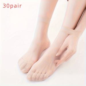 여성용 초박형 나일론 양말 30켤레 - 탄성, 스프링 스타킹, 라이트 브라운, 니트 원단, 손세탁 가능, 여름용, 패셔너블한 신발 | 라이트 브라운 양말 | 니트 질감