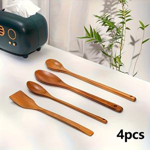 4개 일본식 긴 손잡이 나무 숟가락, 33cm/12.99인치, 연장형 요리 저어주기 숟가락, 아기 식품용 나무 숟가락, 내열성 나무 수프 숟가락, 주방 도구, 웨딩 바스켓