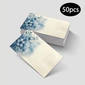 50장/팩, 블루 플로럴 무지 메시지 카드, 레트로 할로윈, 스승의 날 선물, 신학기 선물, 크리스마스, 포켓 카드, 지갑 카드, 흰색 인사 카드, 무코팅, 감사, 메모, 정보, 쓰기 카드, 우편 카드