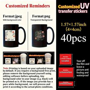 20/40개 맞춤 UV DTF 전사 스티커, 개인 맞춤 사진 & 로고 데칼, 1.57/1.97/2.36/2.76/3.15인치, 컵, 병, 유리, 선물 상자, 결혼식 & 소규모 사업용 무광택 자가 접착 스티커