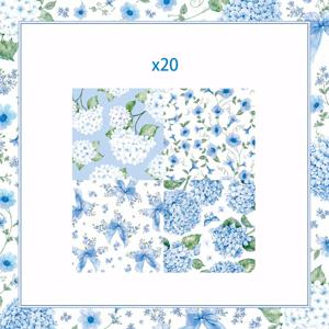 블루 수국 종이 냅킨 20-80개, 독특한 디자인 4가지 포함, 수채화 꽃무늬 및 리본 프린트 일회용 디너 냅킨, 프렌치 컨트리 티 파티 핸드 타월, 결혼식 및 생일 파티 테이블 장식용, 할로윈, 크리스마스용