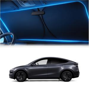 Tesla Model 3/Y 차량용 앞유리 햇빛 가리개, 사계절용 이중 레이어 실버 코팅 소재, 강력한 자외선 차단 및 단열 효과, UV선 및 강한 빛을 효과적으로 차단, 차량 내 온도 감소