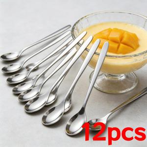 12개입 12cm 스테인리스 스틸 조리 스푼 짧은 손잡이 믹싱 스푼 가정용 꿀 스푼 바 아이스 스푼 커피 스푼 미니 스테인리스 스틸 디저트 스푼 가정용 스푼 케이크 푸딩 특수 스푼