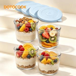 DOTOCOOK 뚜껑 포함 작은 유리 볼 4/6/8개, 6.8 Oz 투명 리브 유리 용기, 쌓을 수 있음, 디저트, 푸딩, 소스, 딥, 견과류, 오트밀, 사탕, 스위트, 시리얼 등에 적합