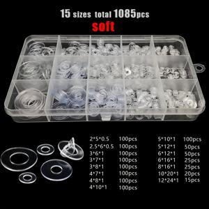 415/1085개 M2 M2.5 M3 M4 M5 M6 M8 M10 M12 플라스틱 PVC 투명 평면 와셔 플레인 스페이서 절연 가스켓 링 키트 박스
