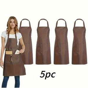 조절식 주머니 앞치마 5개 세트 - 고품질, 요리, 셰프, 서버, 바베큐, 미용사용으로 편안함 - 세척이 쉬운 고강도 폴리에스터, 기계 세탁 가능, 조절식 허리 및 가슴 주머니 포함, 블랙 주방용 앞치마 벌크