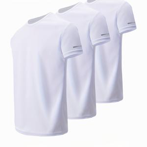 남성용 솔리드 퀵 드라이 반팔 티셔츠 3종 세트, 통기성 땀 흡수 탑, 반사 , 블랙/화이트/흡광성 그린, 캐주얼 크루넥 스포츠 티, 가볍고 편안한 디자인으로 헬스, 러닝 및 트레이닝에 적합