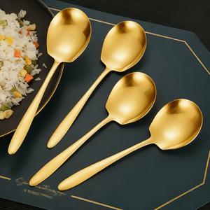 4개입 은/금색 스테인리스 스틸 서빙 스푼, 식사용 스푼, 서빙 스푼, 밥 스푼, 납작 스푼, 가정, 주방, 식당, 피크닉, 휴일 파티, 연회, 결혼식 및 기타 행사에 적합