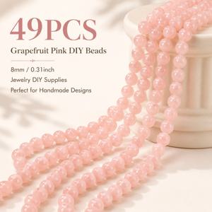 49개 포도 핑크 구멍 있는 유리 비즈, 8mm 원형 장식 비즈, 팔찌 목걸이 귀걸이, 수제 장식 및 주얼리 제작에 적합, 쉬운 활용도와 신선한 스타일, 창의적인 주얼리 재료 팩, 절친을 위한 이상적인 선물