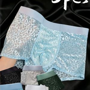 5개 세트 5Pcss 컬러 초박형 메시 남성용 드로즈 팬티 여름 통기성 쿨 트레이스리스 반바지 4단 반바지, 통기성 편안한 신축성 속옷, 캐주얼 및 스포츠웨어에 적합