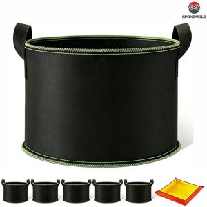 15갤런 재배 가방, 5개 세트, 두꺼운 부직포 용기 (확장된 손잡이 포함), 화분 패드가 있는 튼튼한 원단 화분, 채소, 식물 및 과일에 적합