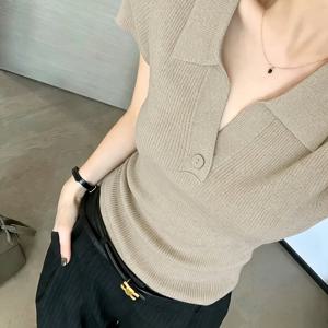 올드 머니 스타일 폴로 셔츠 레귤러 숄더 반팔 티셔츠 여성 여름 한국 스타일 슬림핏 매우 멋진 라펠 탑