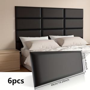 침대 옆 침대 난간용 3D 접착식 인조 가죽 소프트 벽 커버링 6개, 충돌 방지 및 충격 방지 헤드보드 벽 스티커 장식