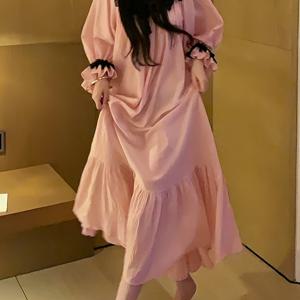 프렌치 코트 스타일 여성용 긴팔 봄 가을 스위트 레이스 러플 홈 드레스 외출 가능
