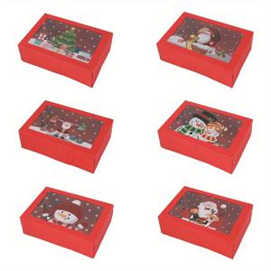 6개입 크리스마스 레드 종이 선물 상자, 투명 윈도우 포함, 산타, 눈사람 & 크리스마스 트리 모티브가 있는 혼합 크리스마스 프린트 답례품 상자, 크리스마스 파티 용품을 위한 빈 포장 상자