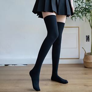 여성용 롤리타 스타일 오버니 양말 한 켤레, 중목 달콤한 흑백 압박 스타킹, 벨벳 타이츠, 양말