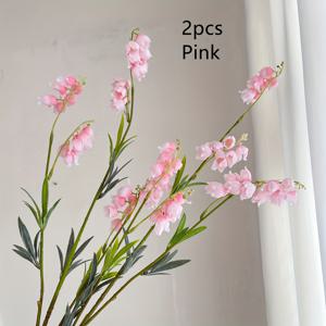 2개 인공 실크 풍경 꽃, 모조 벨 난초 꽃, 긴 줄기 31.5인치(80cm), 홈 웨딩 파티 장식 이벤트 선물 테이블 센터피스 장식용