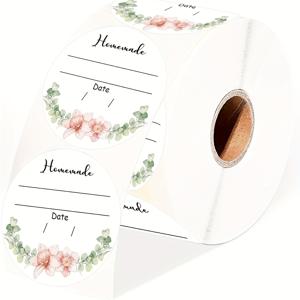 500개 수채화 플로럴 캔 라벨 - 5.08cm 쓰기 가능 날짜 및 내용 스티커 (메이슨 자 및 향신료 용기용) - 간편한 떼어내고 붙이는 방식, 식품 보관 및 정리에 적합, 식품 용기
