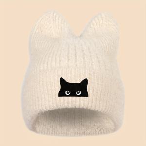 1개 크리스마스 테마 겨울 모자, 두꺼운 플러시, 남녀 공용 블랙 고양이 자수 특징. 이 야외용 두꺼운 따뜻한 비니는 루즈핏 모자이며, 스키, 사이클링, 휴가, 낚시와 같은 활동에 적합합니다.