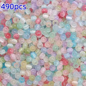 490개 4mm 수제 유리 구슬, DIY 제작, 휴대폰 고리, 팔찌 & 목걸이용 - 작은 쌀알 모양 구슬, 휴대폰 액세서리, 휴대폰 구슬 제작용, 공예용